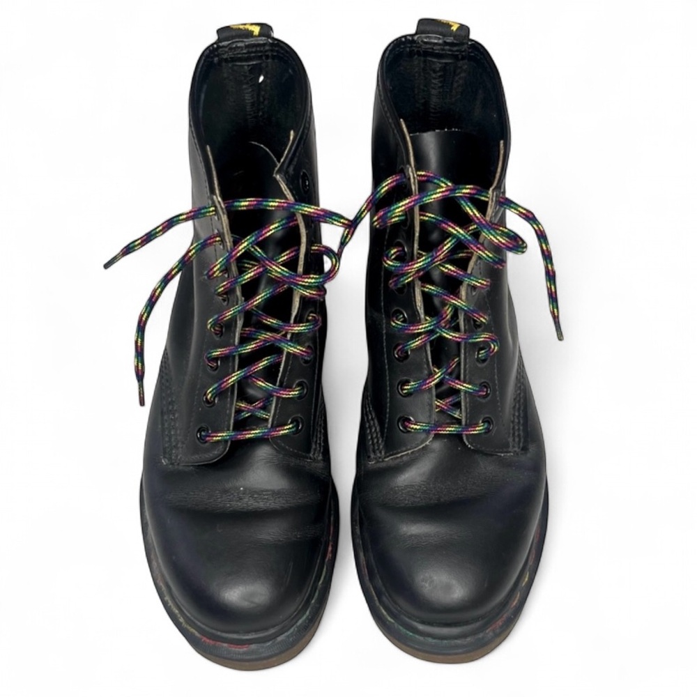 RARE Dr Martens Docs Vintage Rainbow 8 Hole Black Leather Combat Boots 8